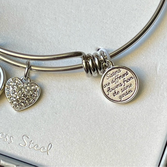 Silver Charm Bangle Bracelet with Heart and Text Charms NIB - Picture 4 of 7